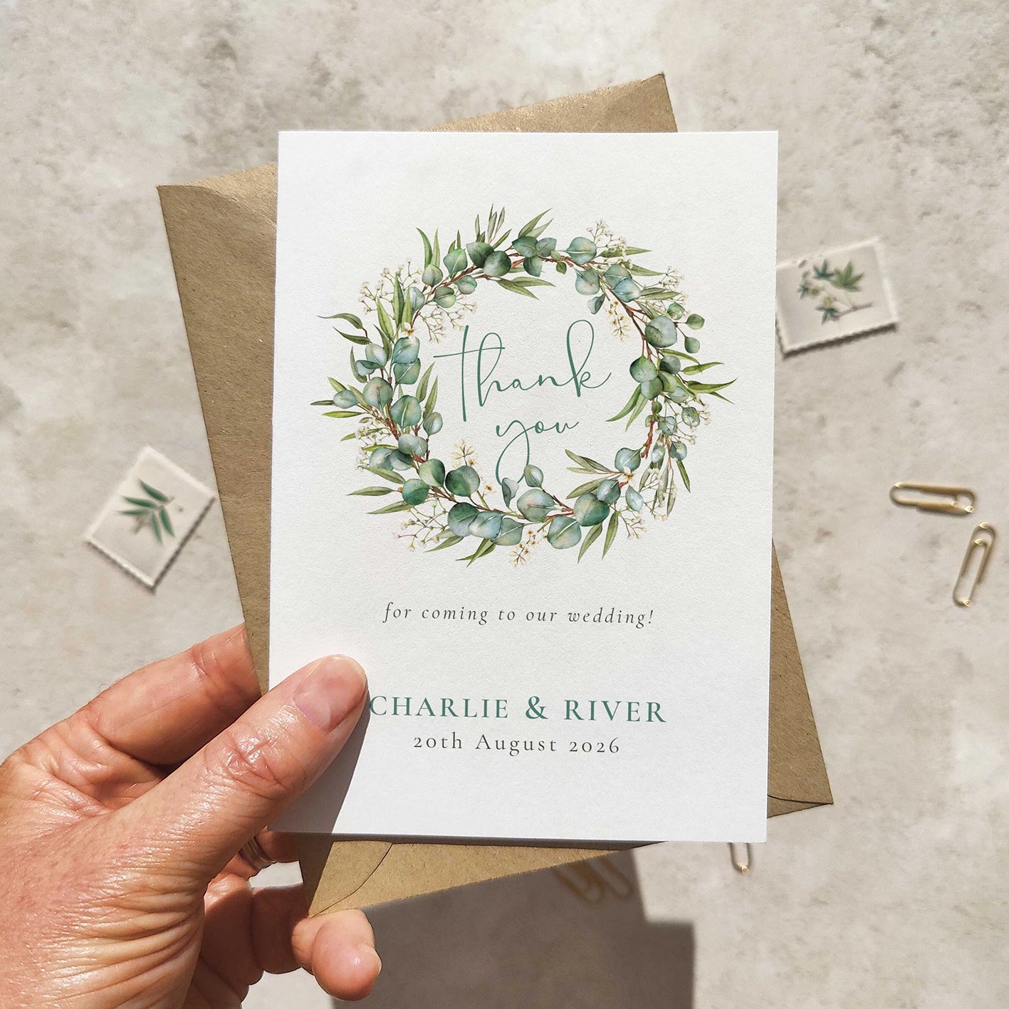 Eucalyptus and Gypsophila Personalised Thank You Cards
