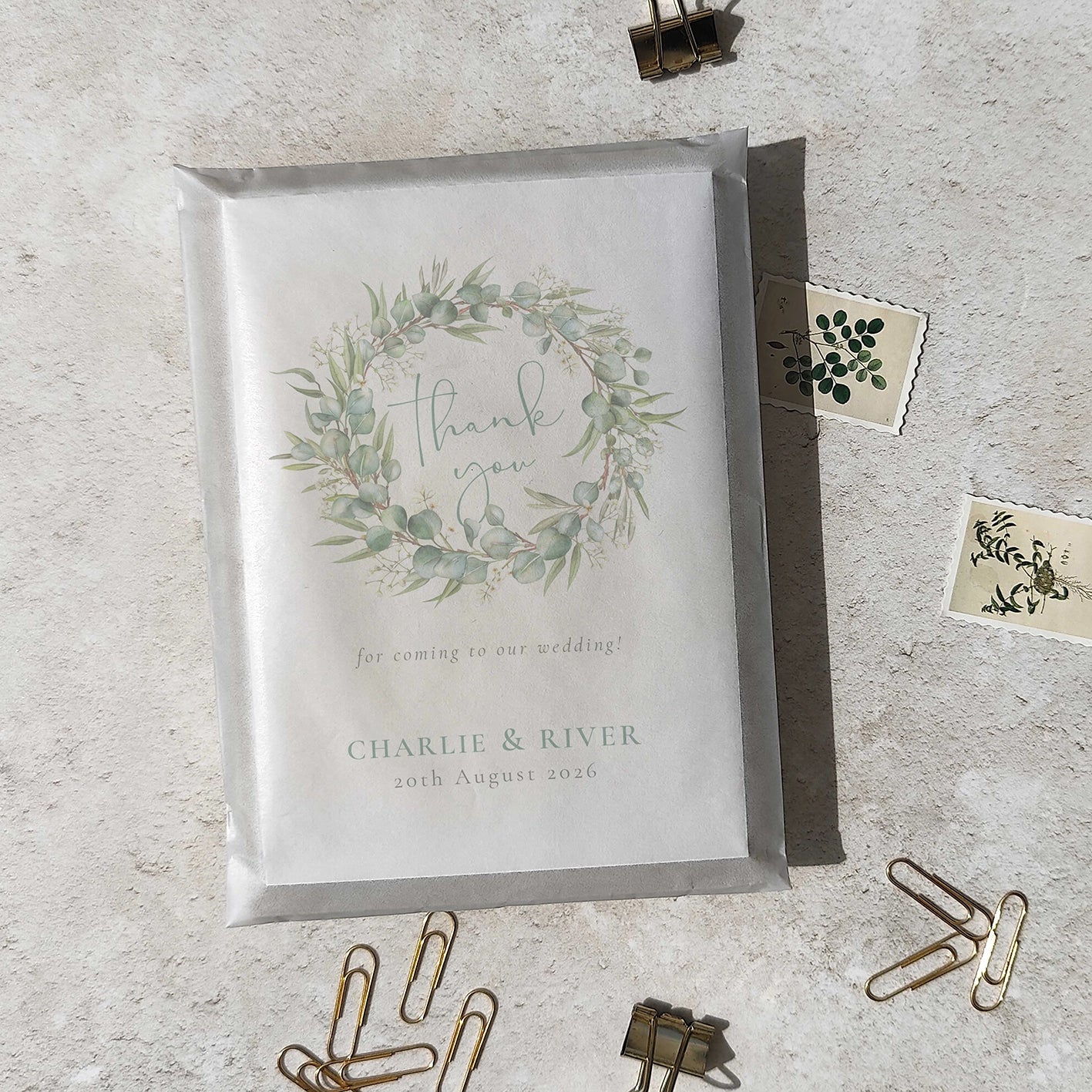 Eucalyptus and Gypsophila Personalised Thank You Cards