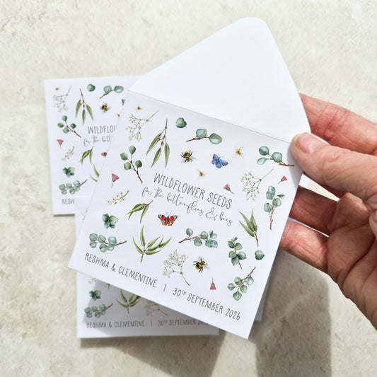 Eucalyptus Greenery and Gypsophila Wildflowers Seed Packet Favours (Butterflies and bees) (Pack of 10)