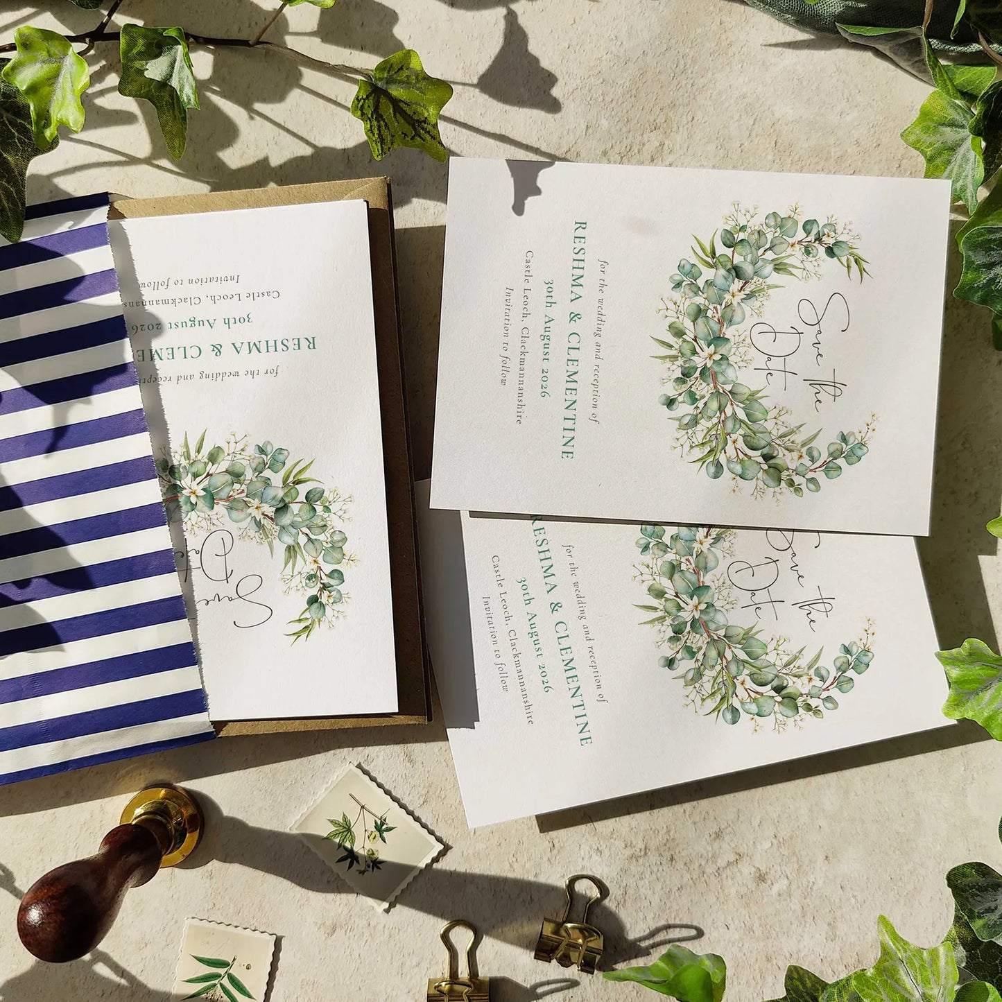 Eucalyptus and Gypsophila  Save The Date Card