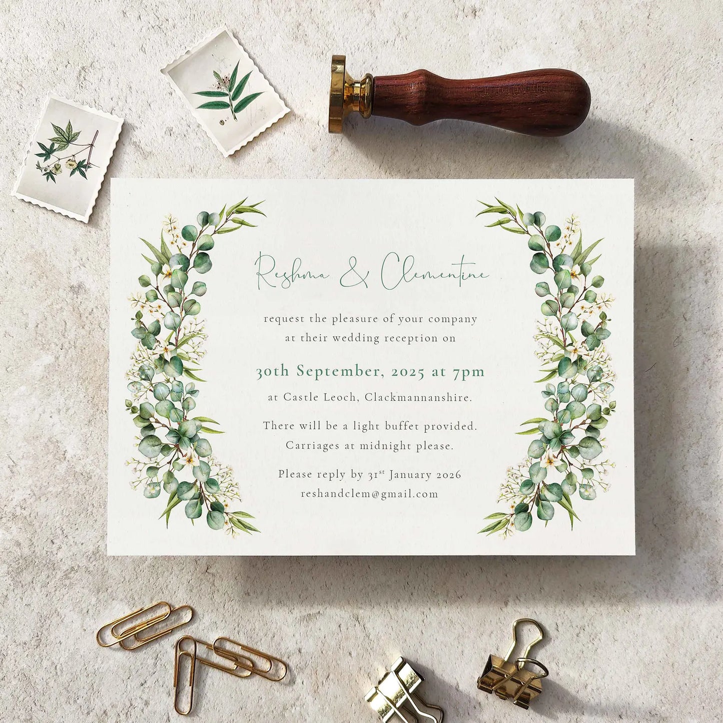 Eucalyptus and Gypsophila Evening Invitation