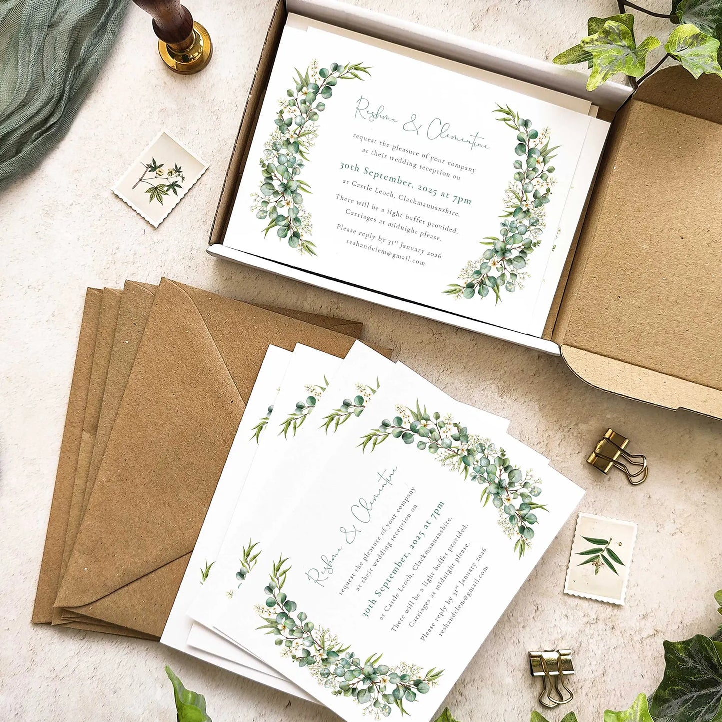 Eucalyptus and Gypsophila Evening Invitation