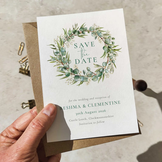 Eucalyptus and Greenery Save The Date Card