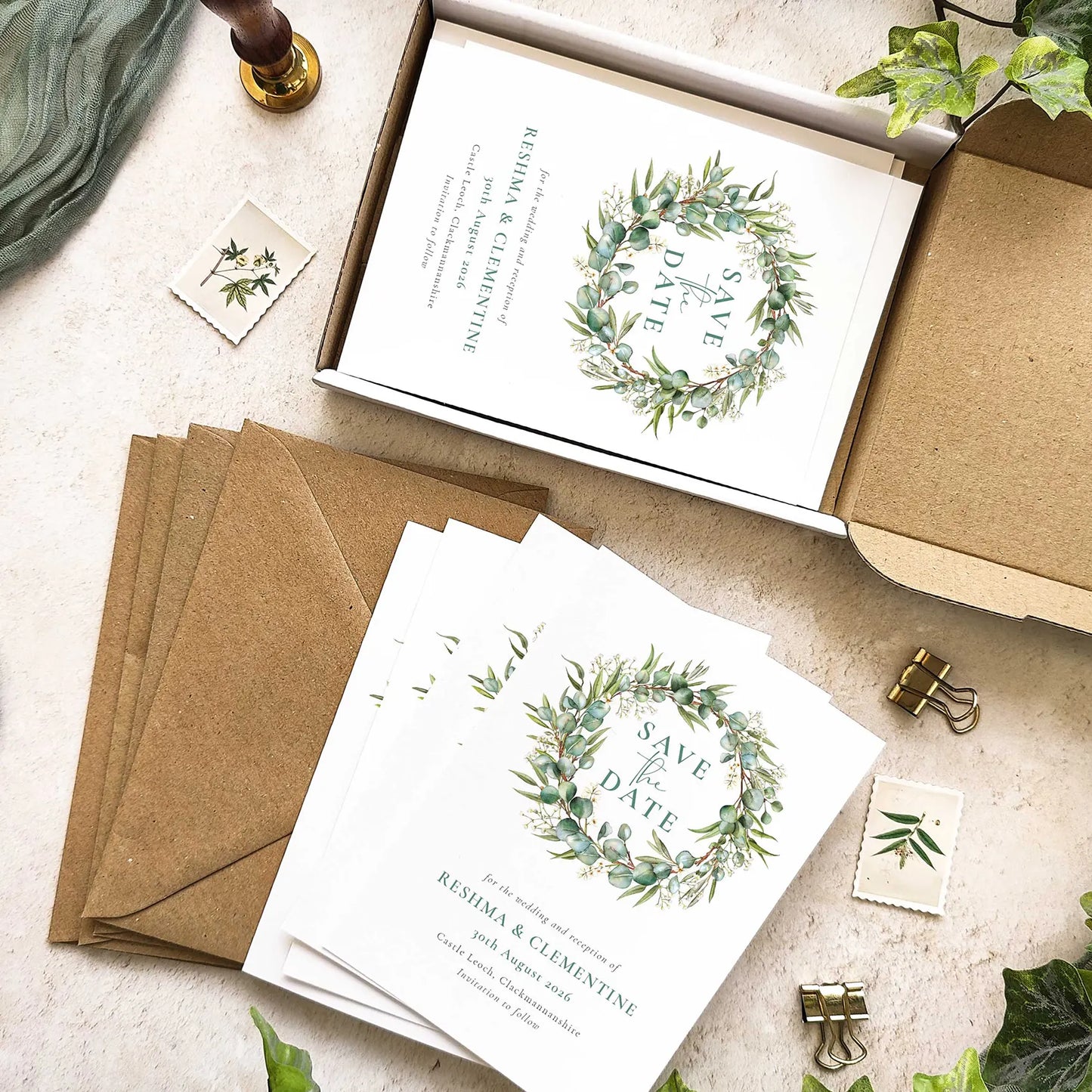 Eucalyptus and Greenery Save The Date Card