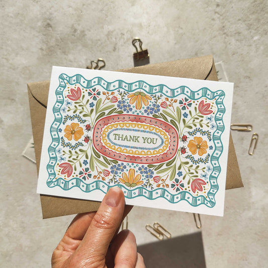 Folk Style Folded Thank You Cards & Envelopes