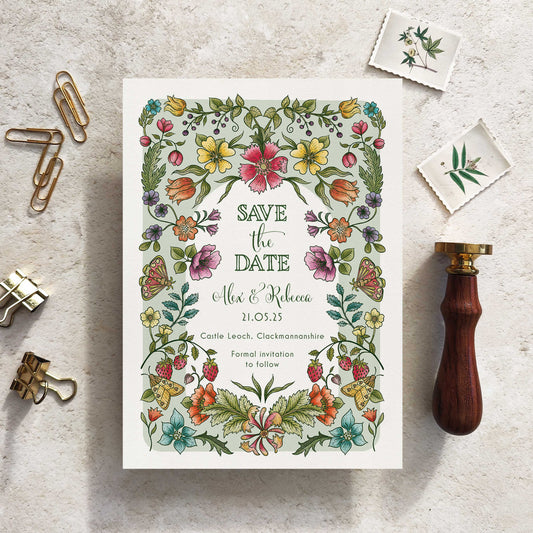 Vintage Retro Floral Save The Date Card