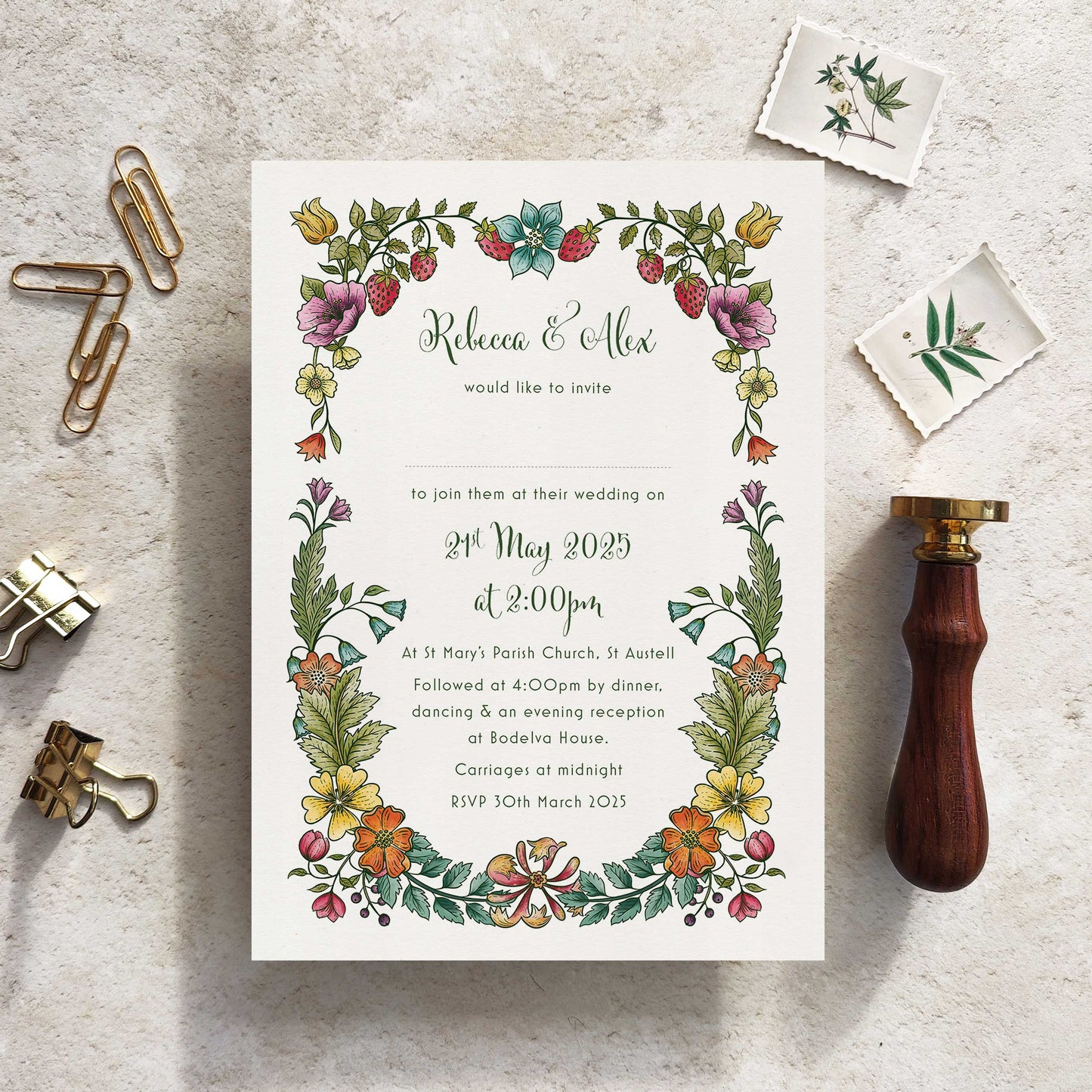 Vintage Retro Floral Evening Wedding Invitation