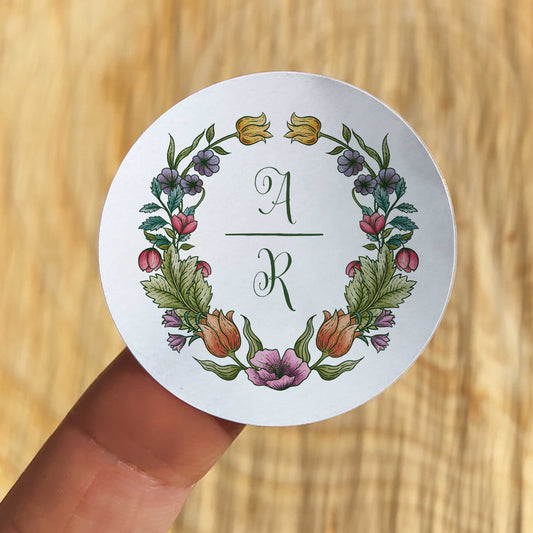 Folk Floral Personalised Initials Stickers (35 stickers)