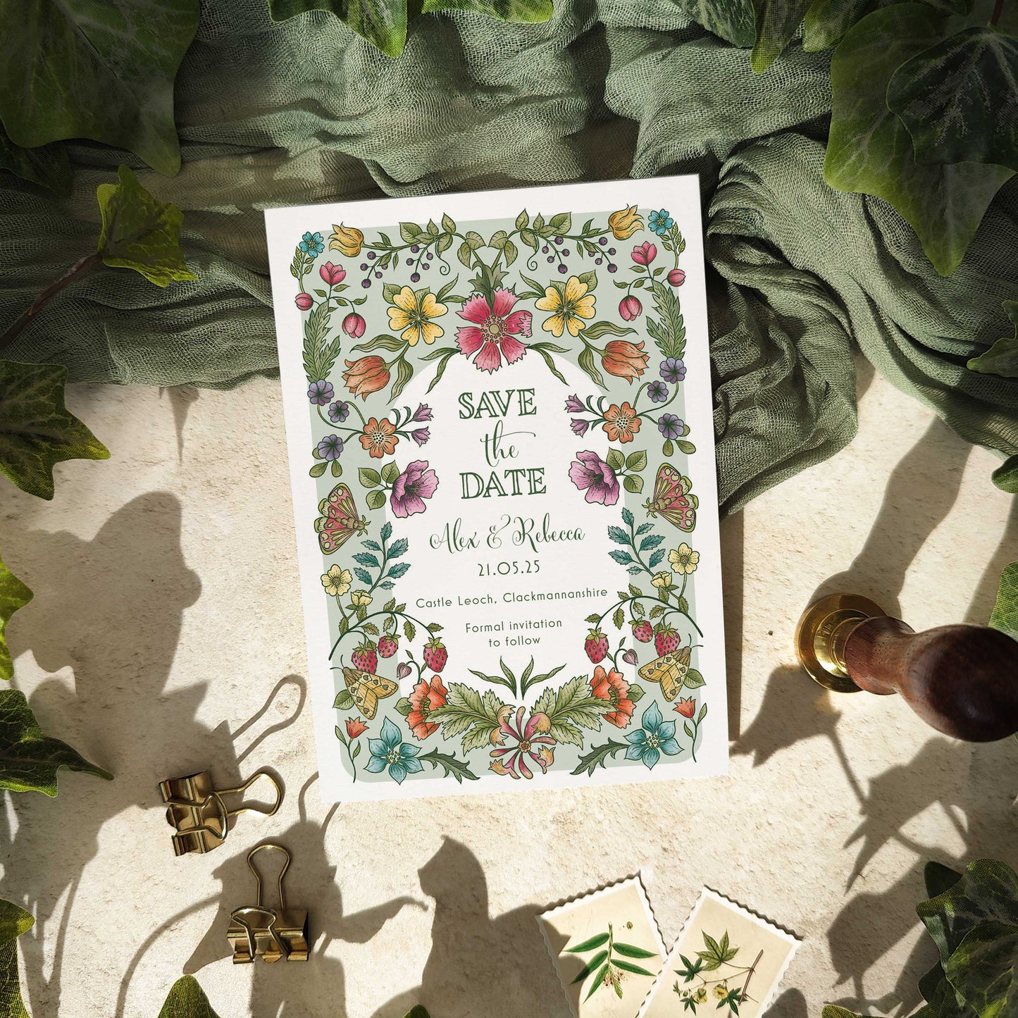 Folk Florals Save The Date Card