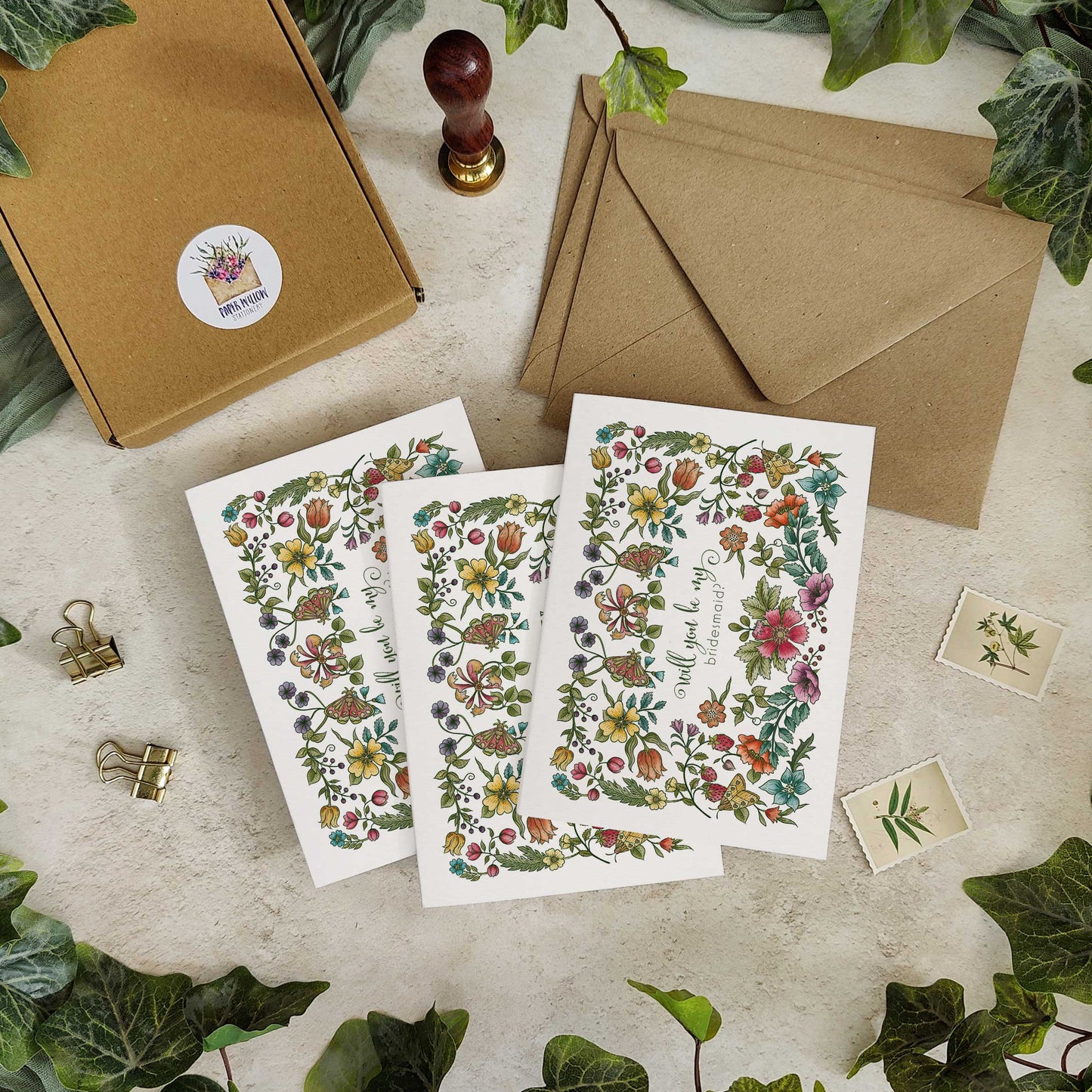 Vintage Retro Floral Bridesmaid Cards