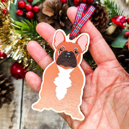 French Bulldog Hanging Wooden Christmas Tree Ornament