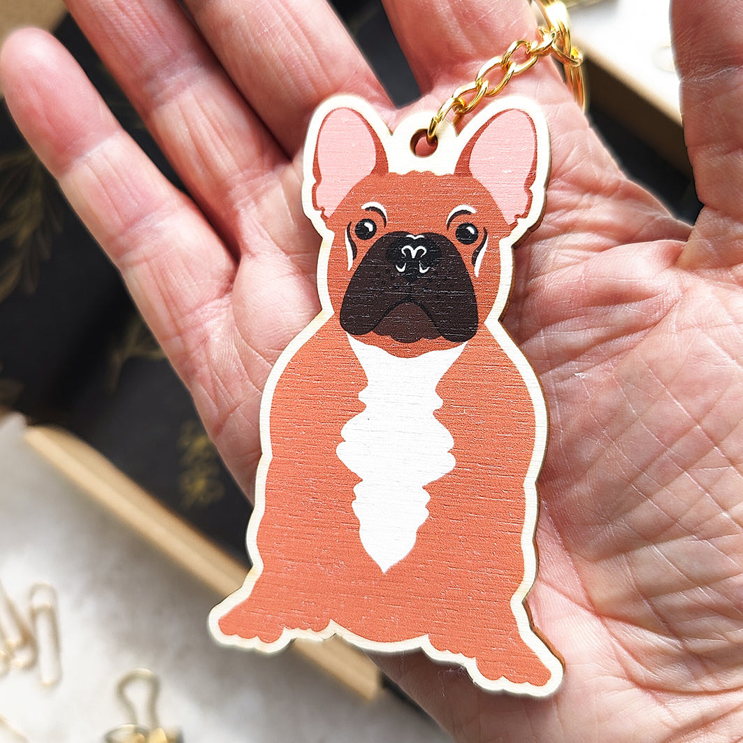 French Bulldog Wooden Keyring
