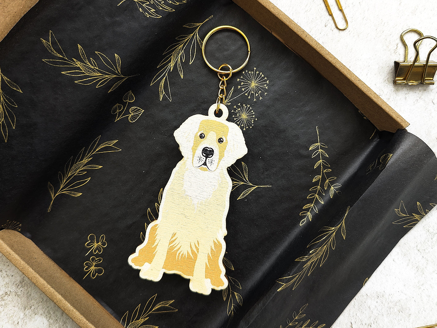 Golden Retriever Wooden Keyring