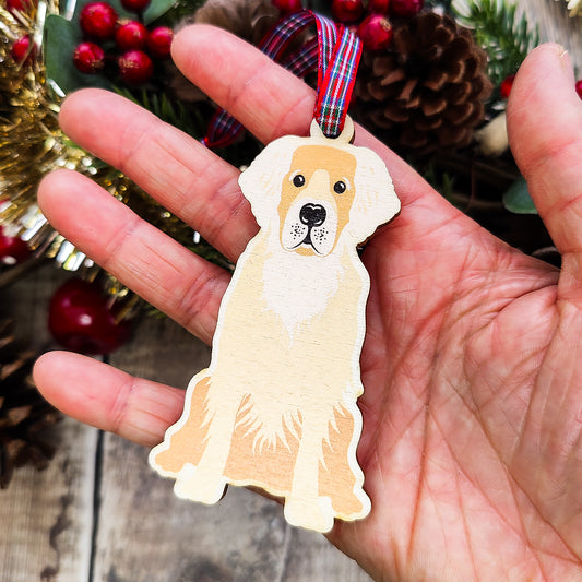 Golden Retriever Dog Hanging Wooden Christmas Tree Ornament