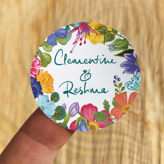 Bright and Colourful Festive Floral Personalised Names Stickers (35 stickers)