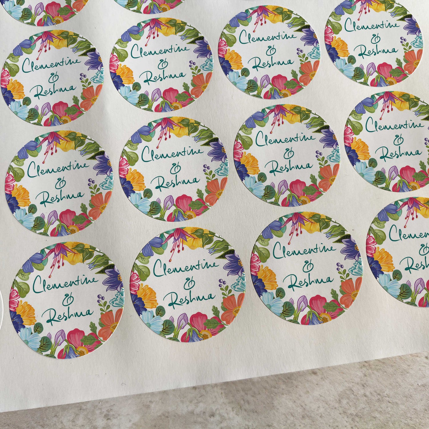 Bright and Colourful Festive Floral Personalised Names Stickers (35 stickers)