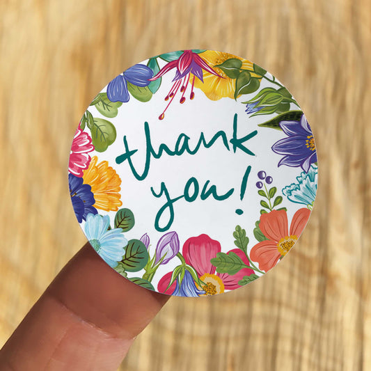Bright and Colourful Festive Floral Thank You Stickers (35 stickers)