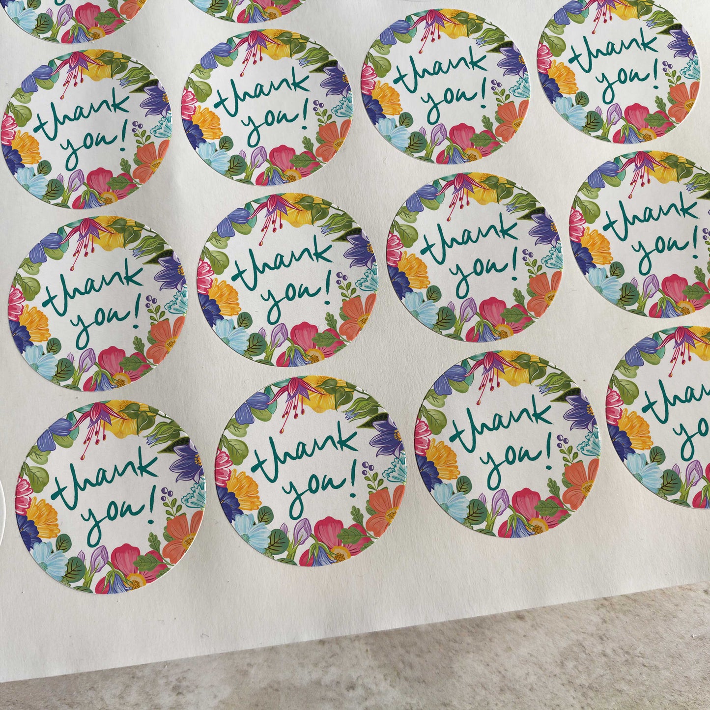 Bright and Colourful Festive Floral Thank You Stickers (35 stickers)