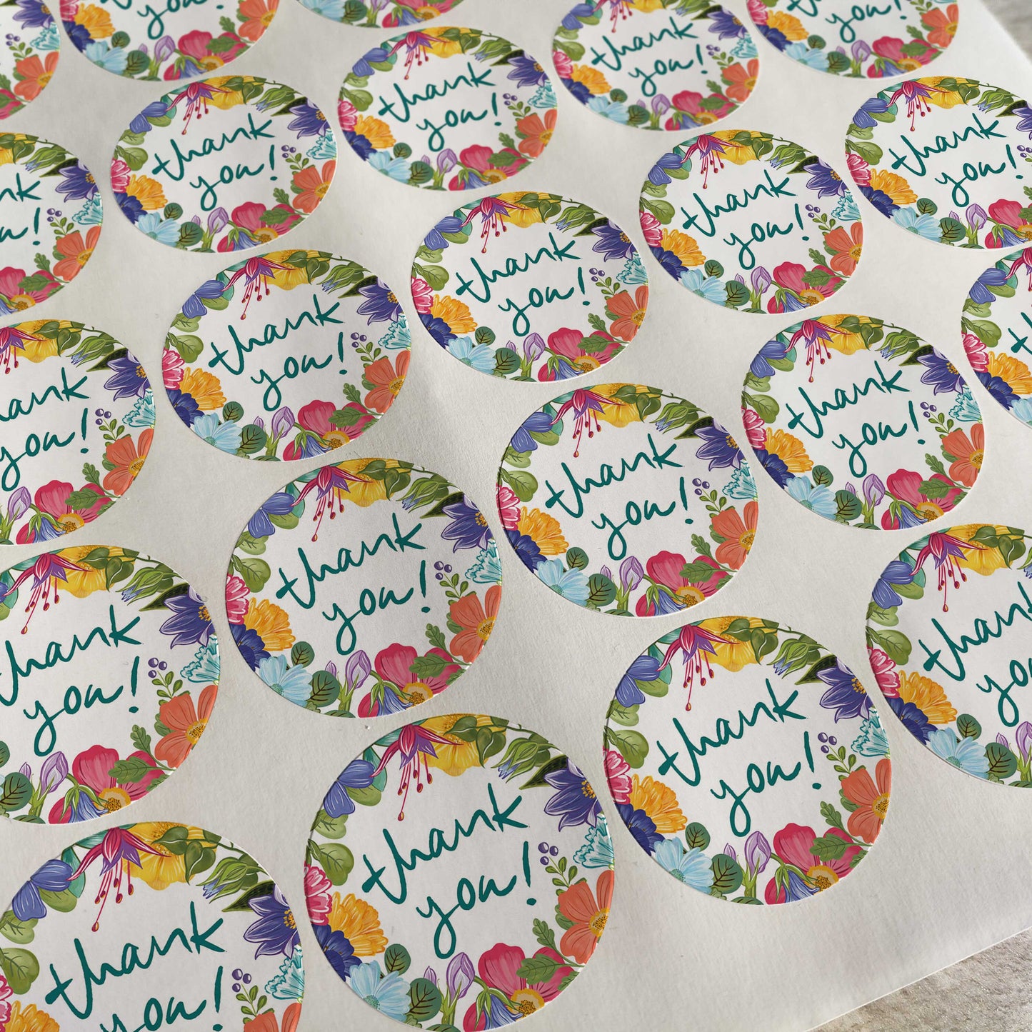 Bright and Colourful Festive Floral Thank You Stickers (35 stickers)