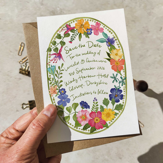 Floral Festivity Oval Save The Date Card