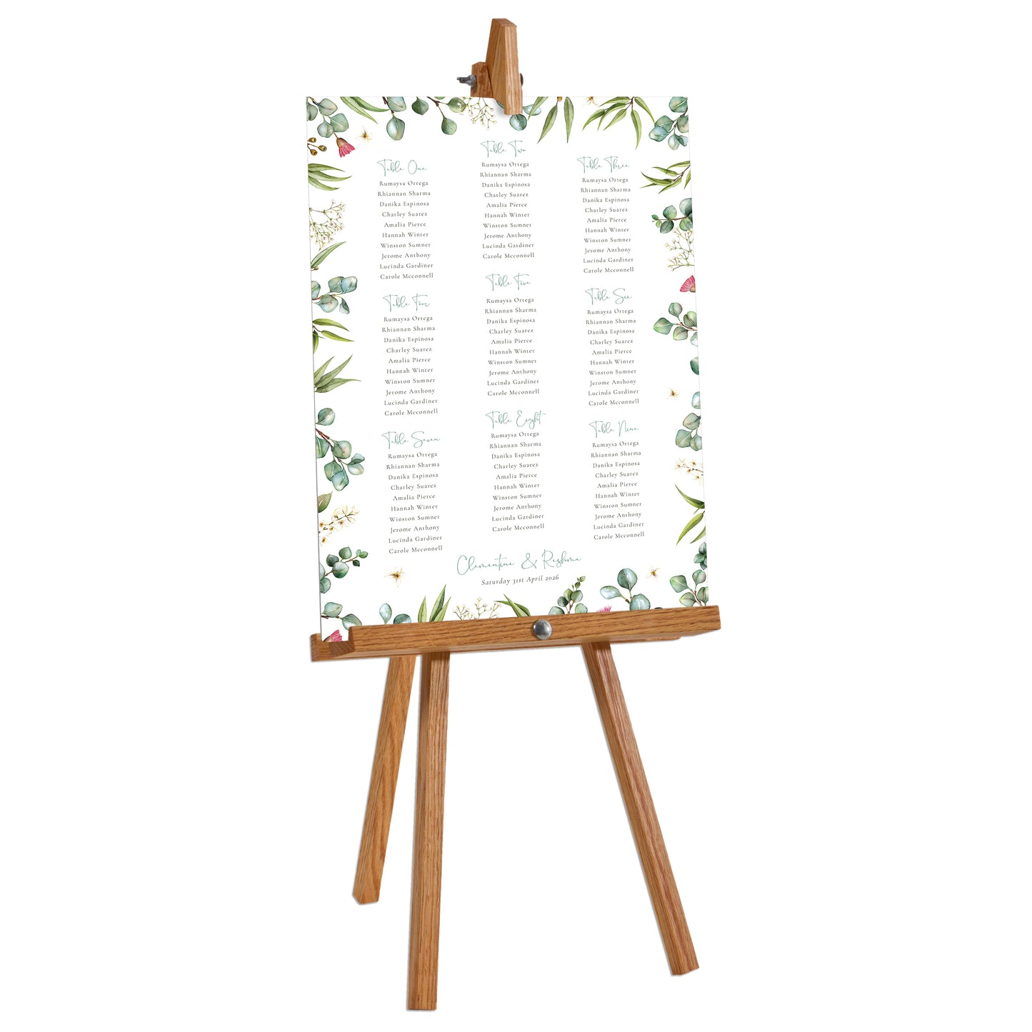 Eucalyptus Greenery and Gypsophila Table Plan Board