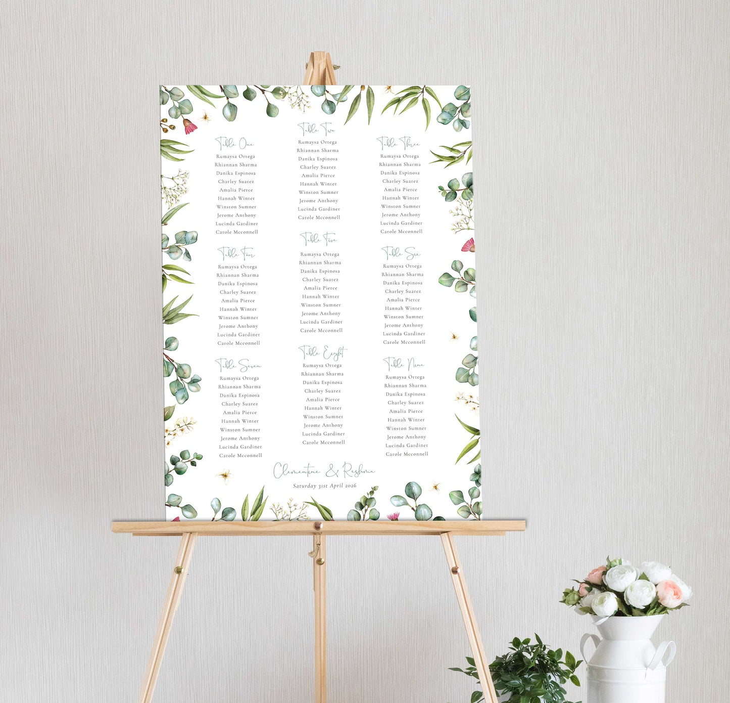 Eucalyptus Greenery and Gypsophila Table Plan Board