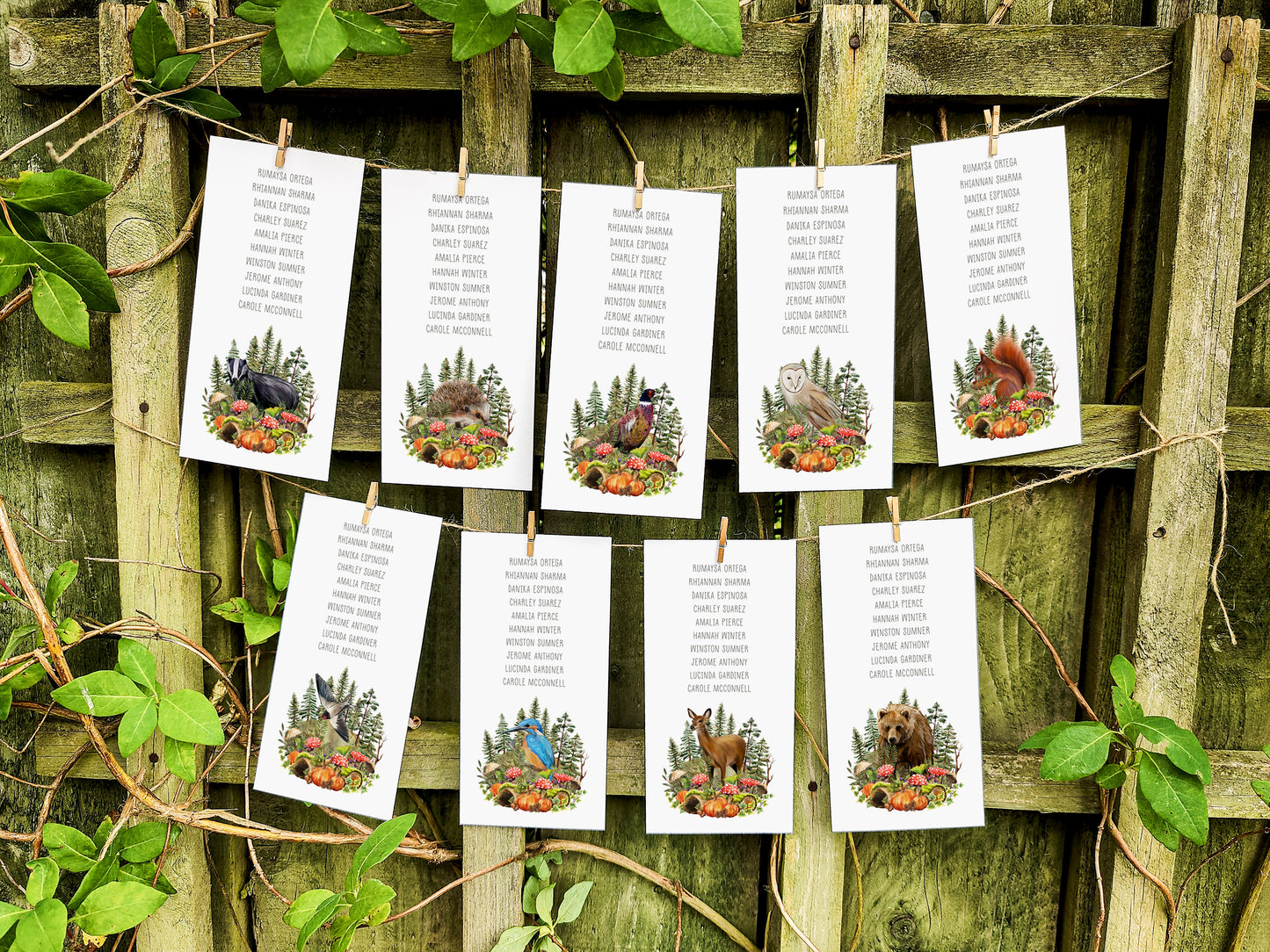 Autumn Woodland Animals Hanging Table Plan Cards