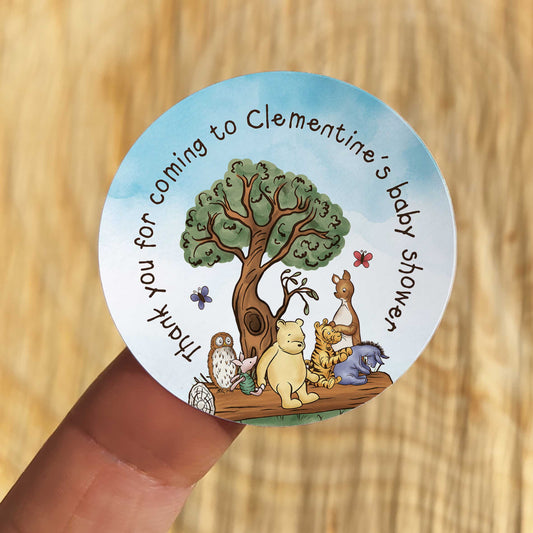 Winnie Tree Personalised Baby Shower Stickers (35 stickers)