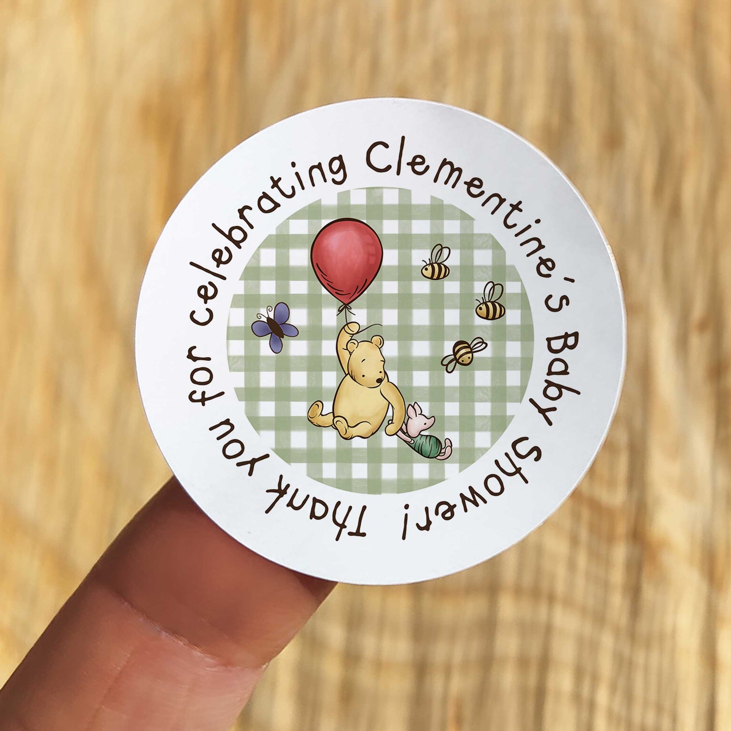 Winnie Check Personalised Baby Shower Stickers (35 stickers)