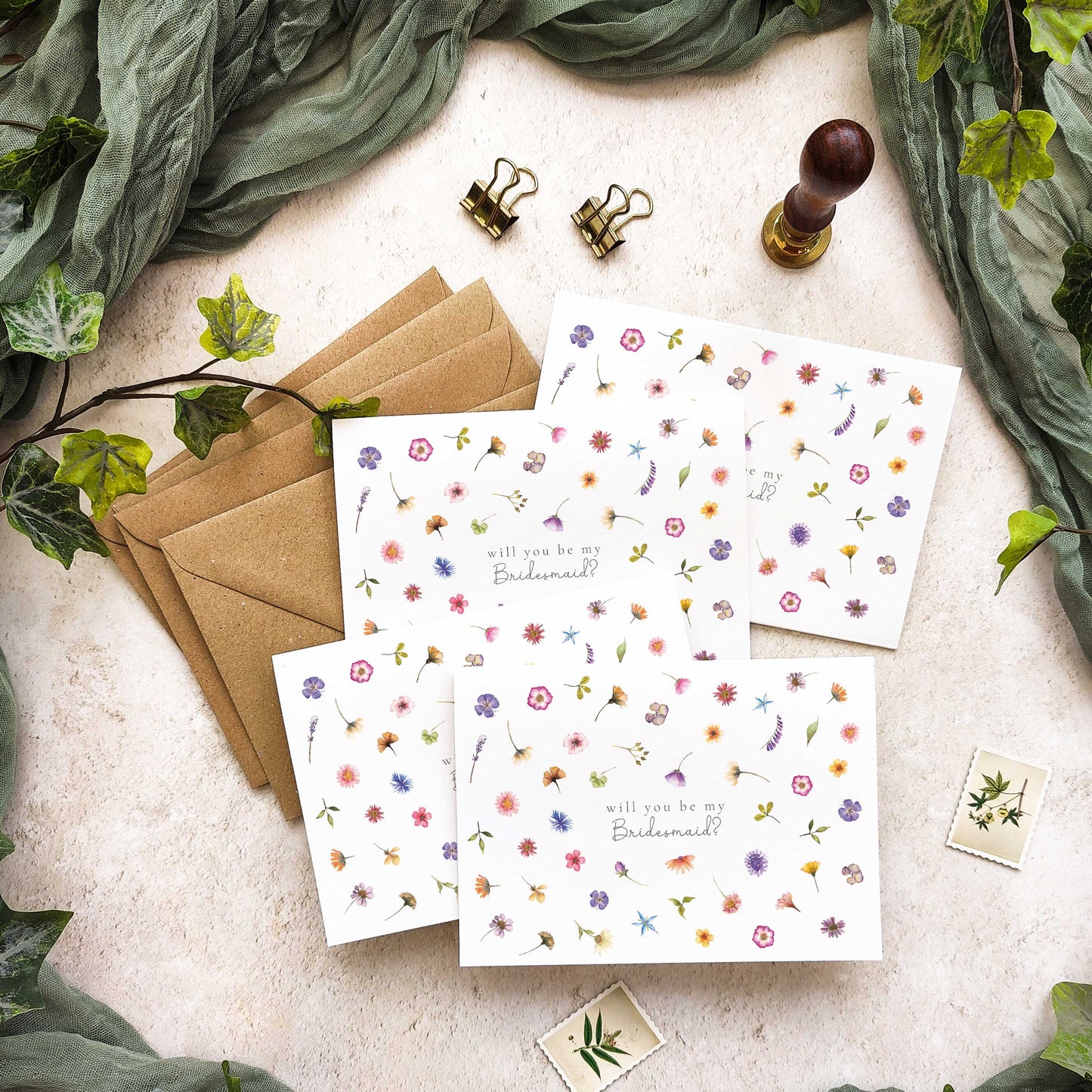 Pressed Wildflowers Bridesmaid Cards