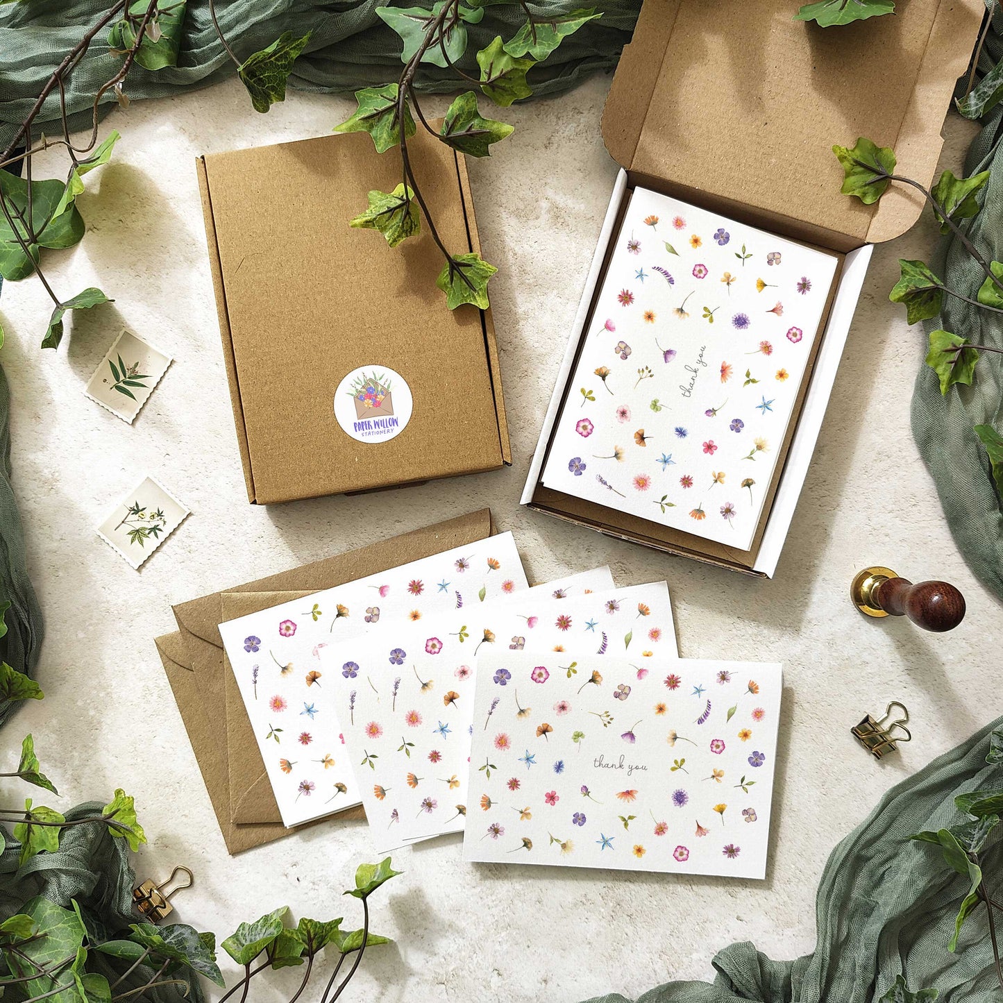 Pressed Wildflowers Thank You Cards