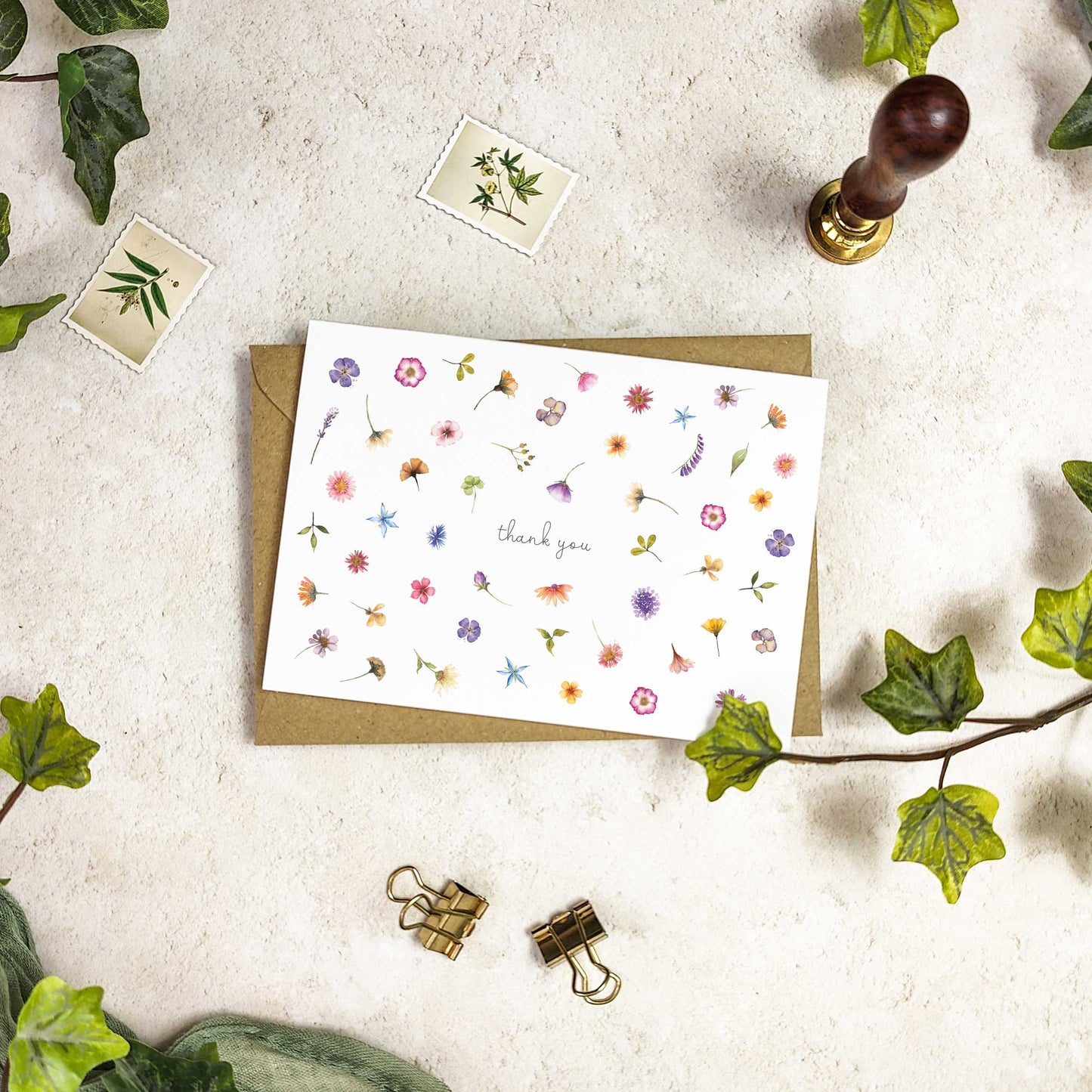 Pressed Wildflowers Thank You Cards