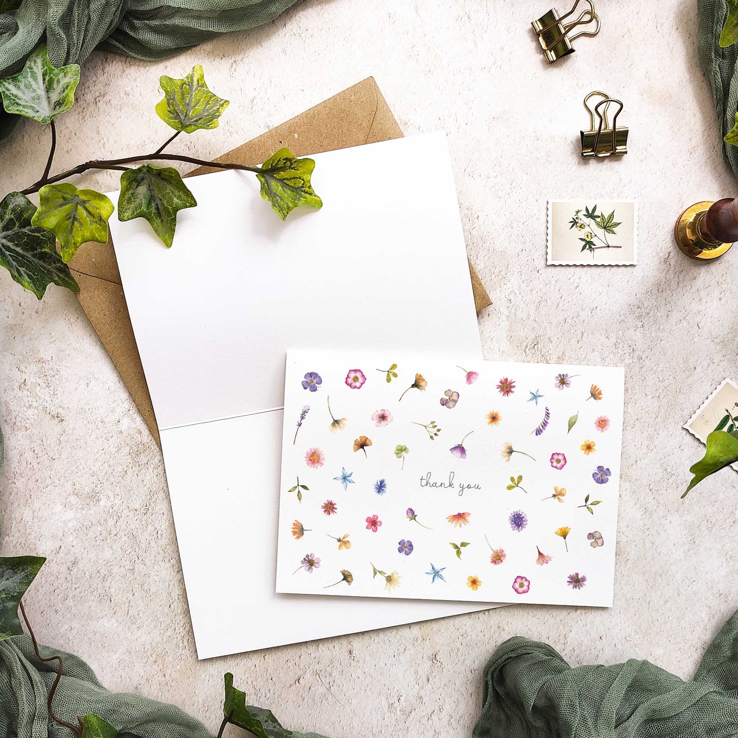 Pressed Wildflowers Thank You Cards