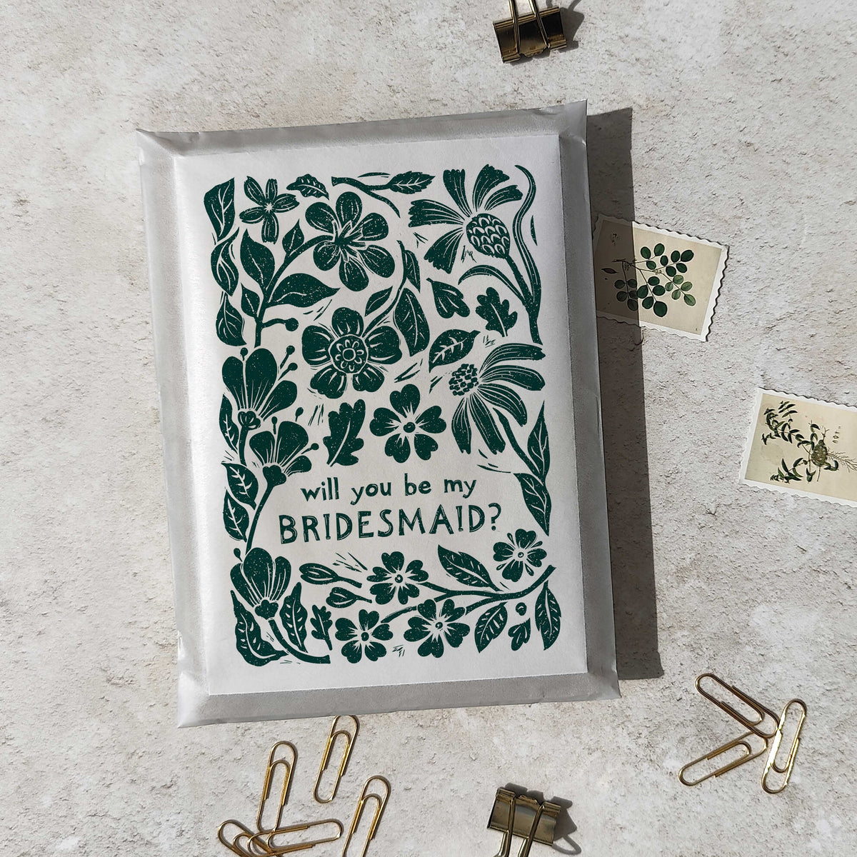 Linocut Floral Bridesmaid Cards