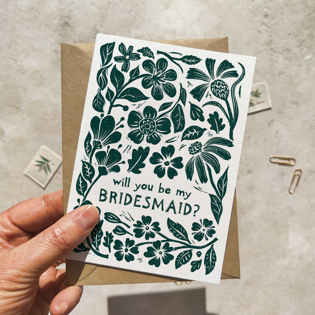Linocut Floral Bridesmaid Cards