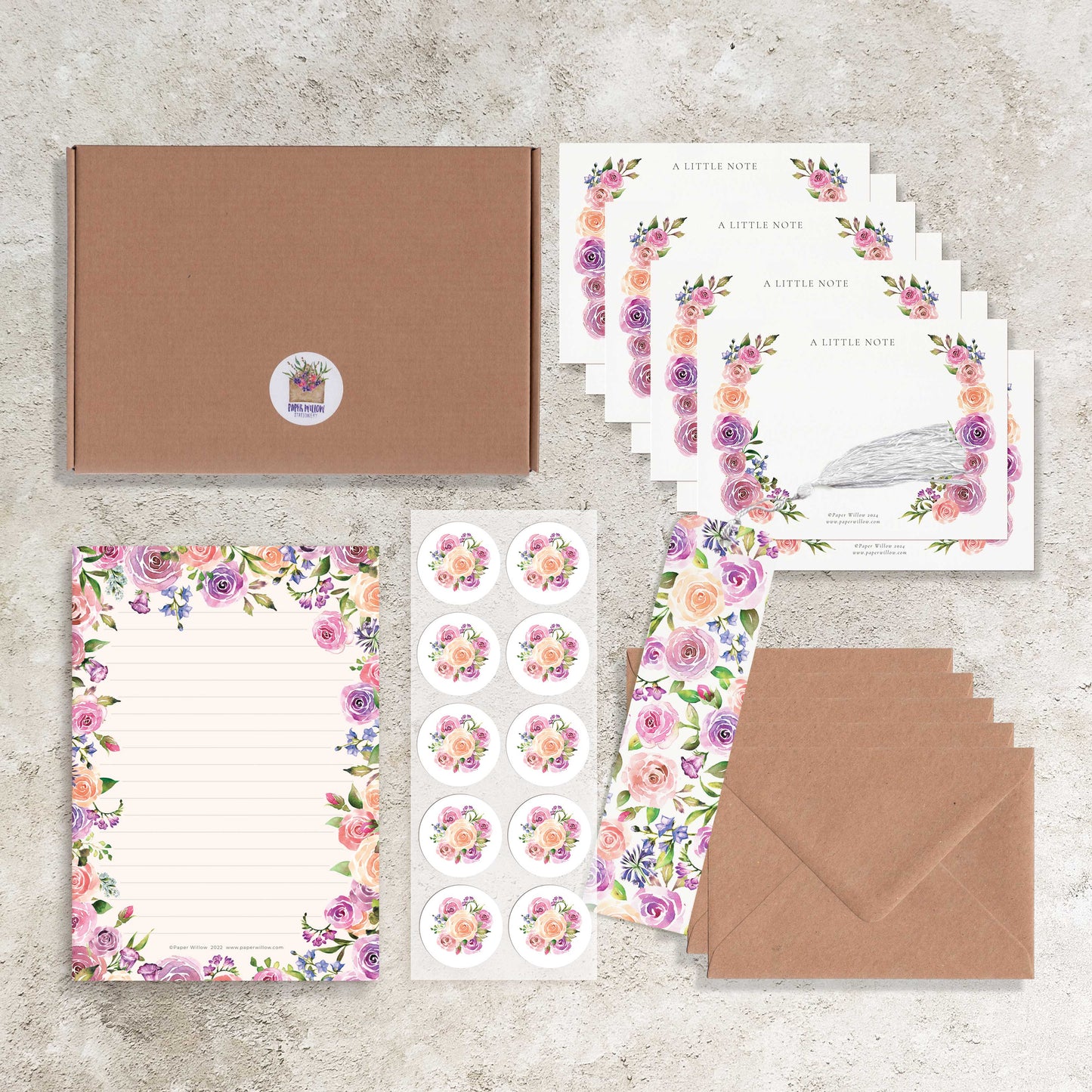 Pink Roses Stationery Gift Set