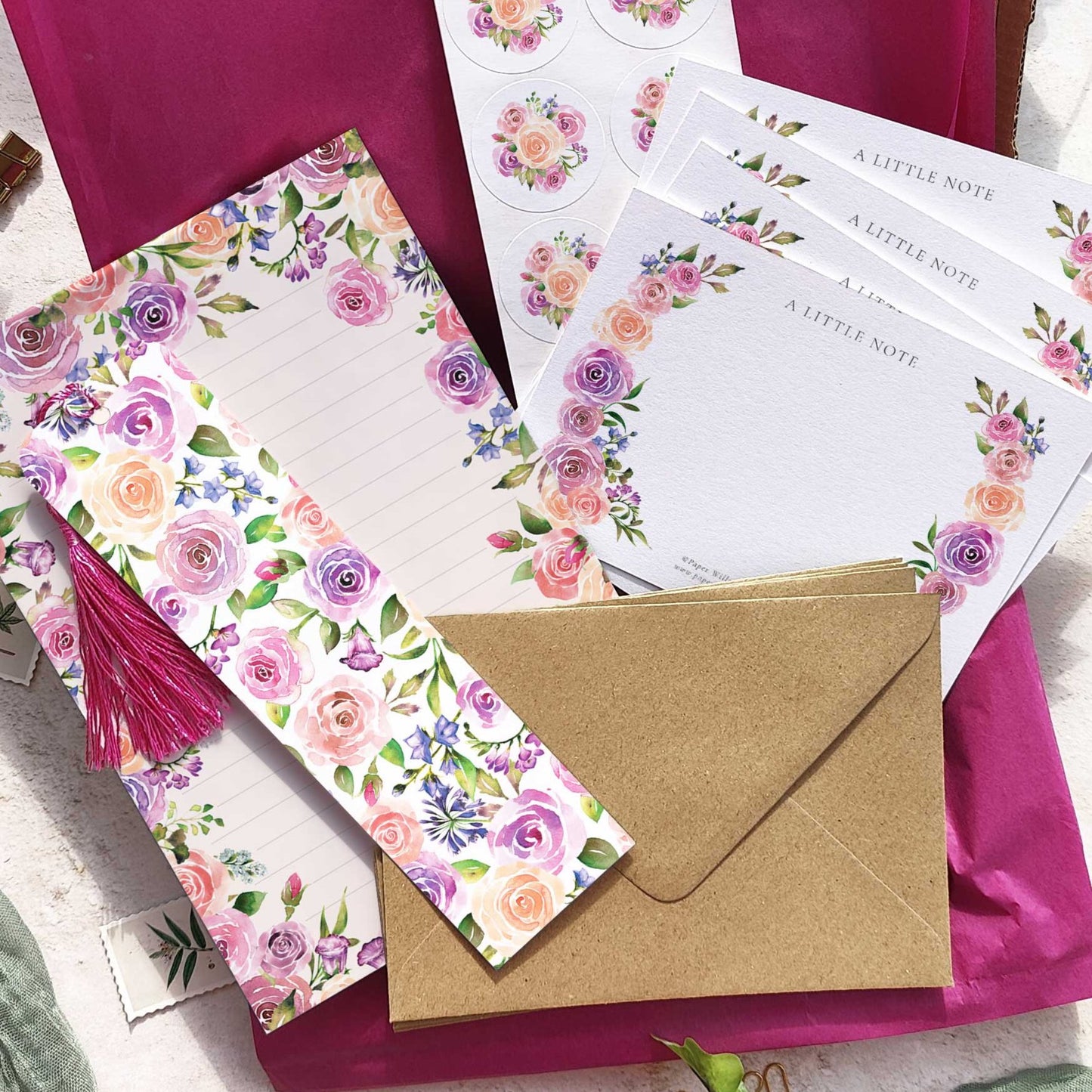 Pink Roses Stationery Gift Set