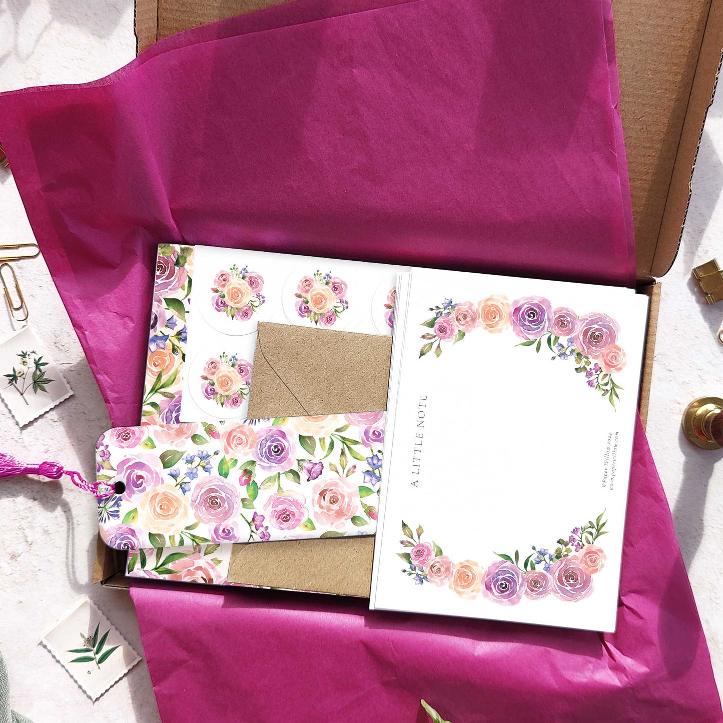 Pink Roses Stationery Gift Set