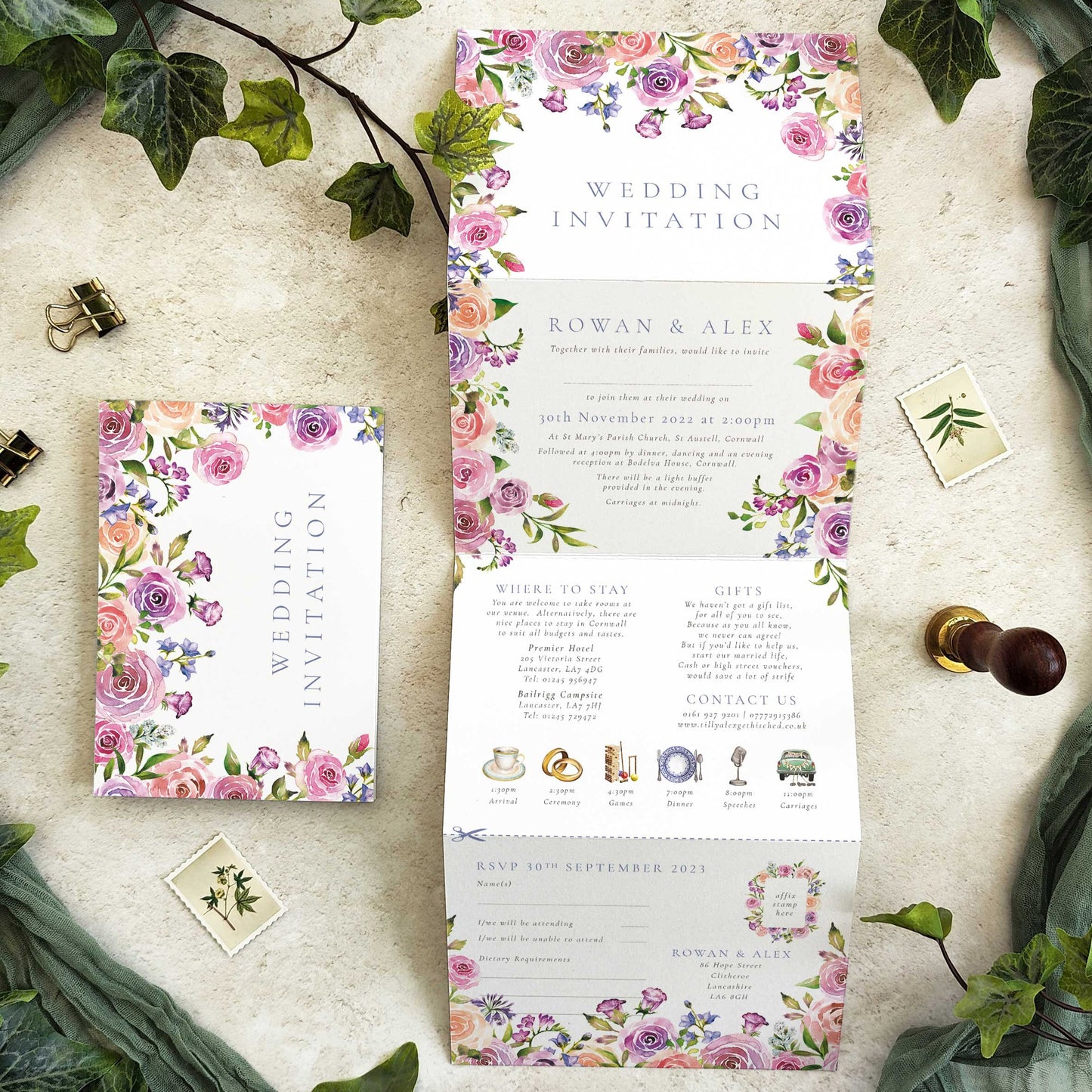 Rose Garden Concertina Invitation