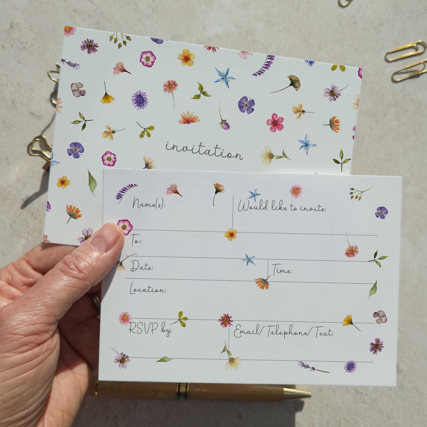 10 x Pressed Wildflowers Ready To Write Invitations