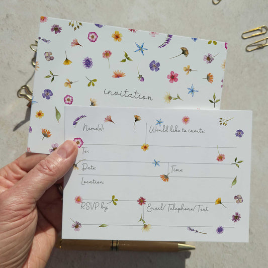 10 x Pressed Wildflowers Ready To Write Invitations