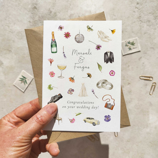 Pressed Flowers Personalised Wedding Card