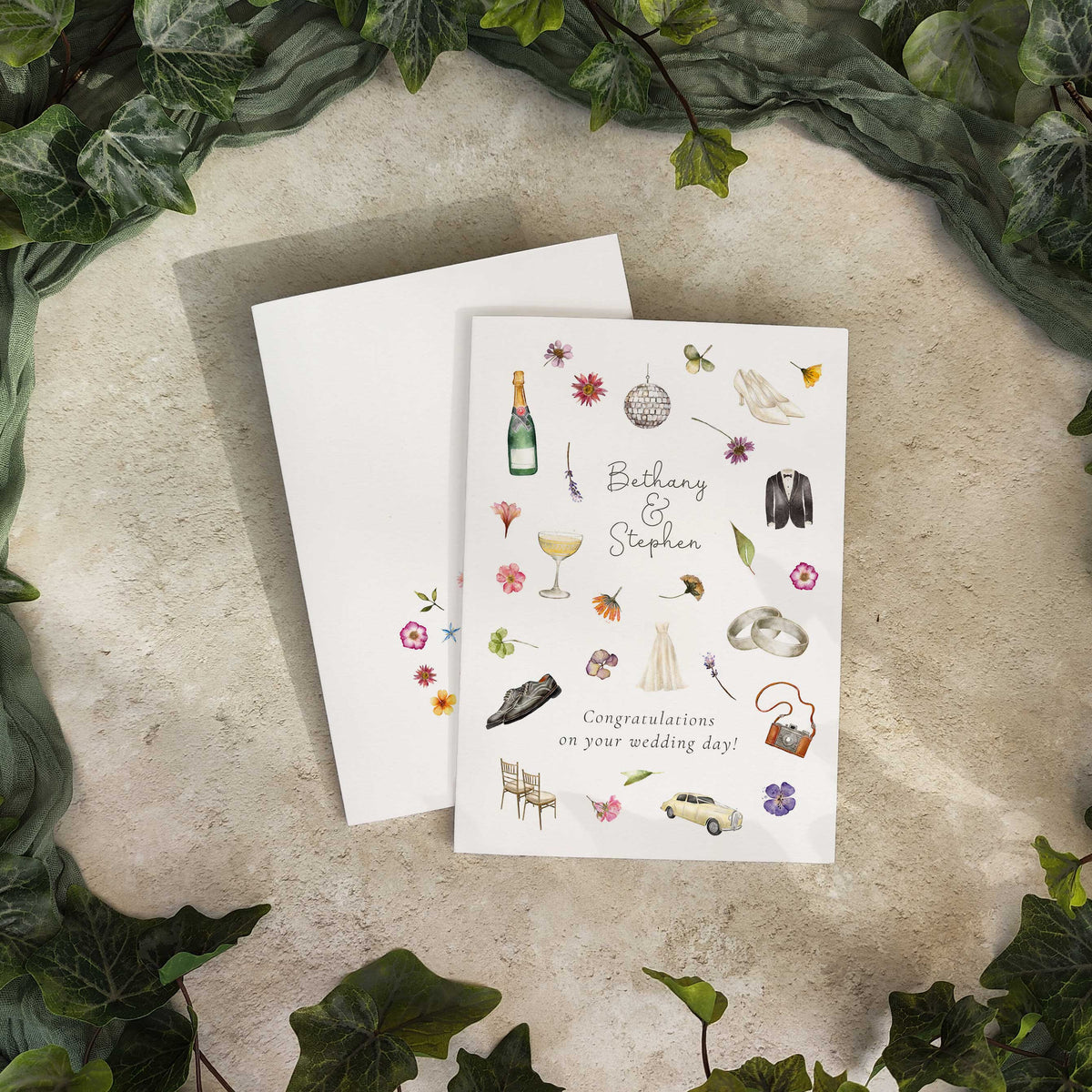 Pressed Flowers Personalised Wedding Card