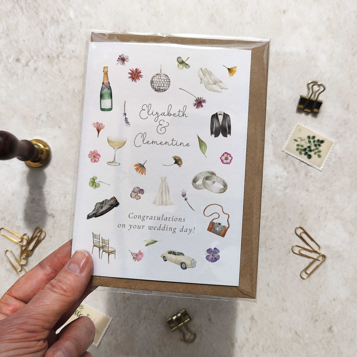 Pressed Flowers Personalised Wedding Card
