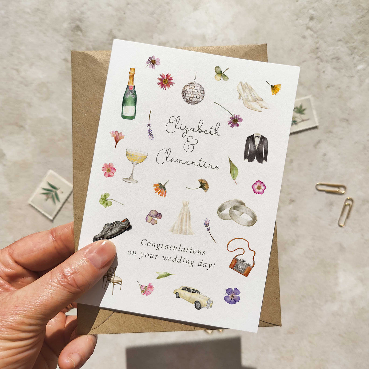 Pressed Flowers Personalised Wedding Card