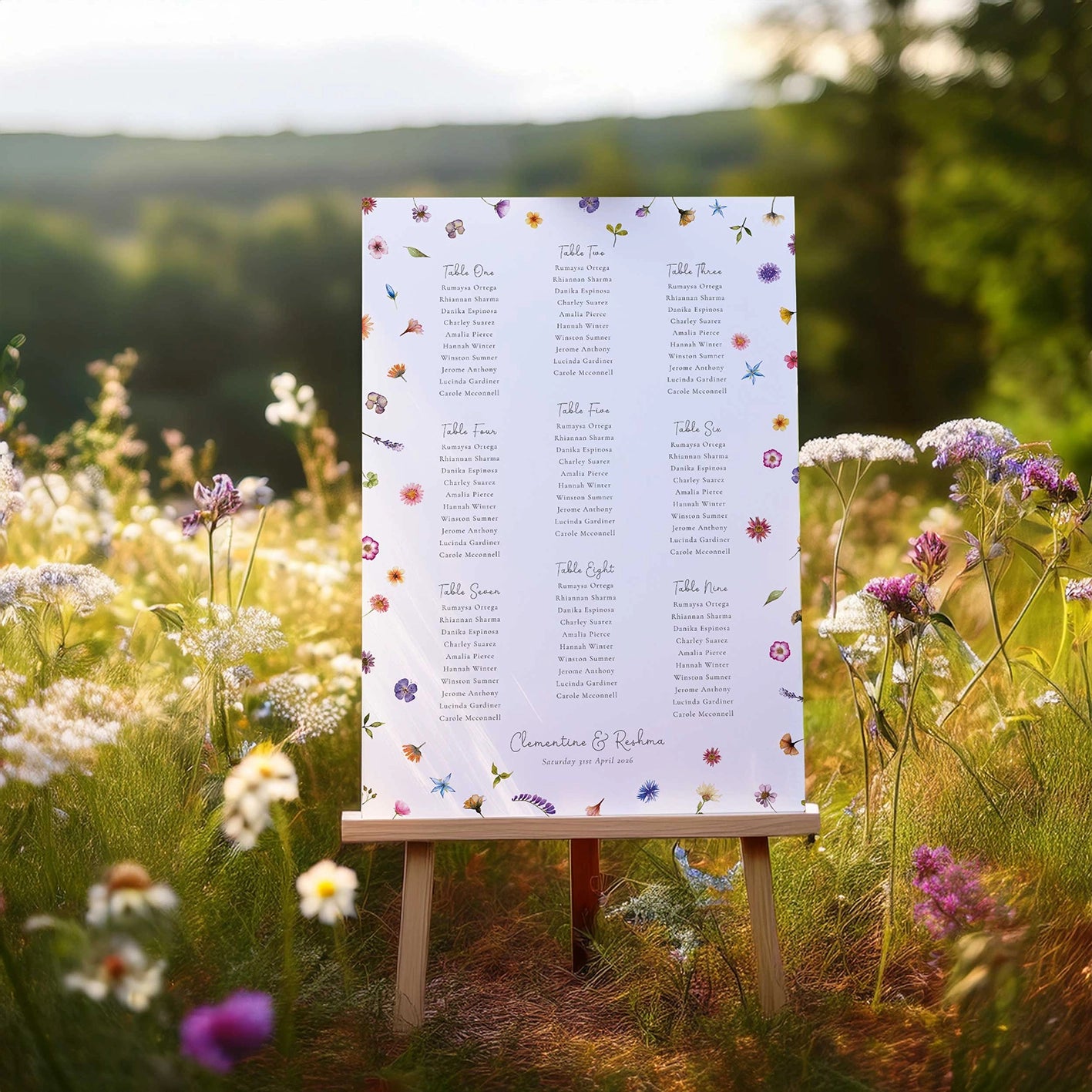 Pressed Wildflowers Table Plan Board