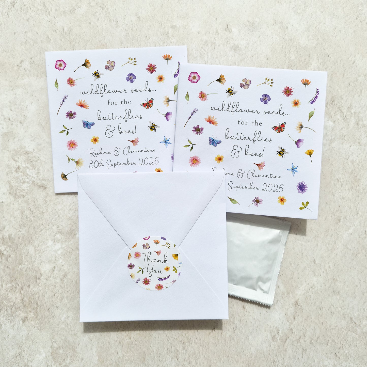 Pressed Wildflowers Seed Packet Favours (Butterflies and bees) (Pack of 10)