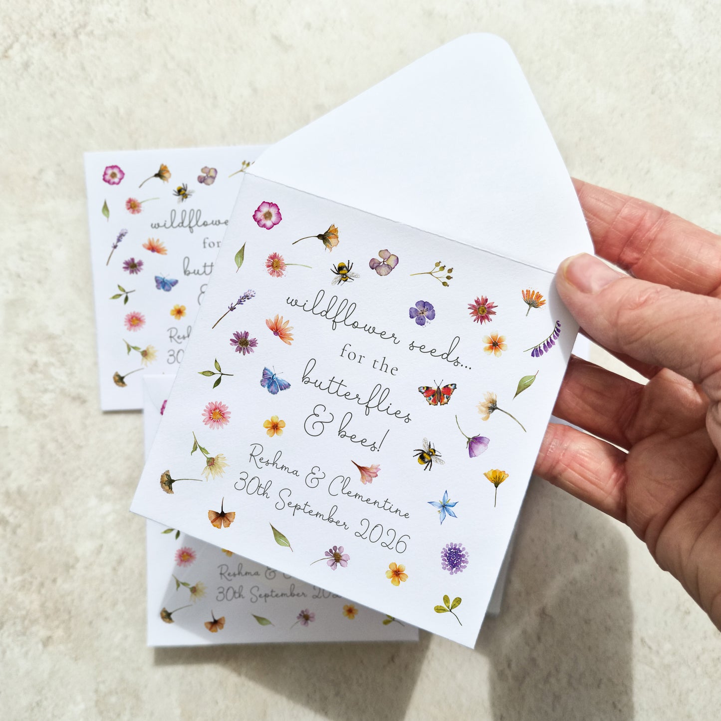 Pressed Wildflowers Seed Packet Favours (Butterflies and bees) (Pack of 10)