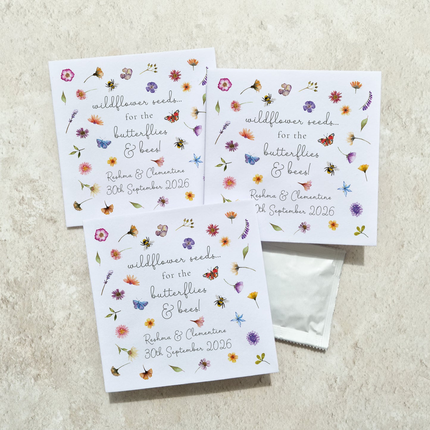 Pressed Wildflowers Seed Packet Favours (Butterflies and bees) (Pack of 10)