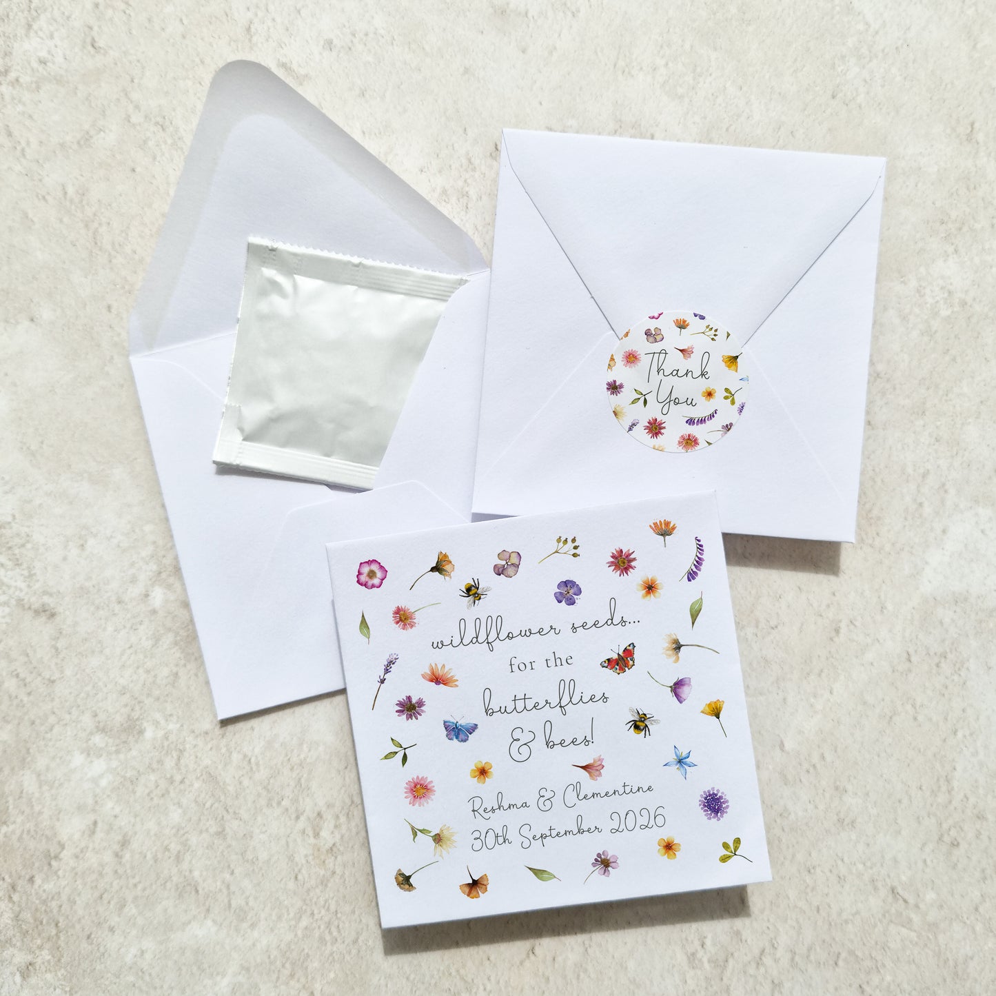 Pressed Wildflowers Seed Packet Favours (Butterflies and bees) (Pack of 10)